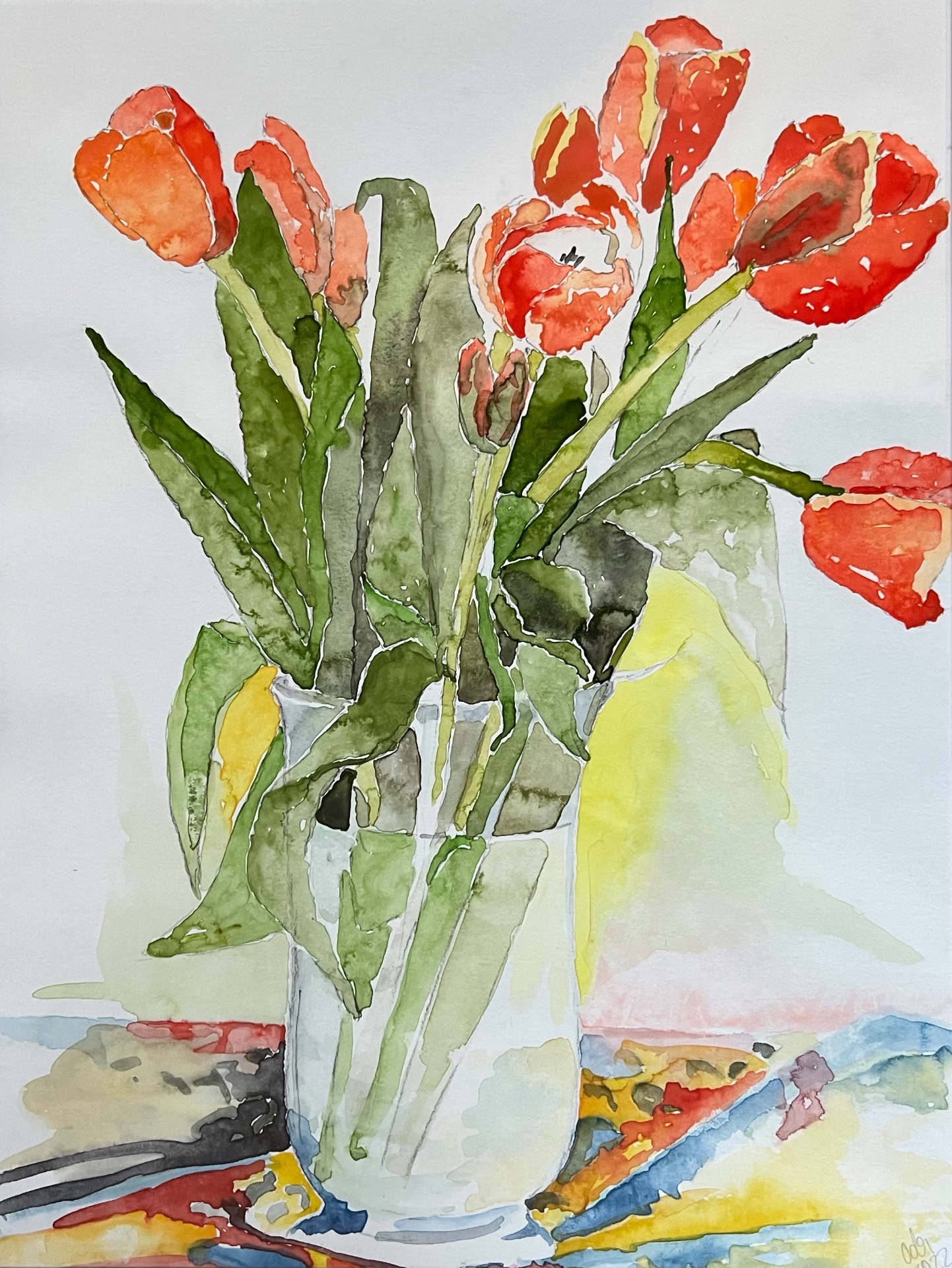 Tulpen in der Vase — Aquarell von Oda